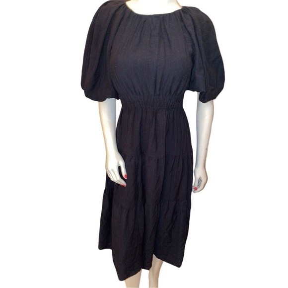 ANTHROPOLOGY MOON RIVER PUFF SLEEVE BACK CUTOUT SMOCKED WAIST MIDI DRESS SMALL - Picture 10 of 16